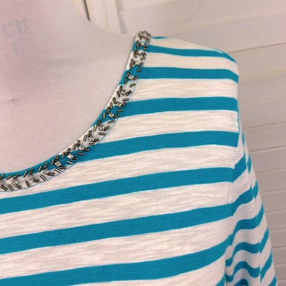 Chico’s Size Tunic Tee 3 XL Blue Rock Star Stripe Embellished - Picture 11 of 15